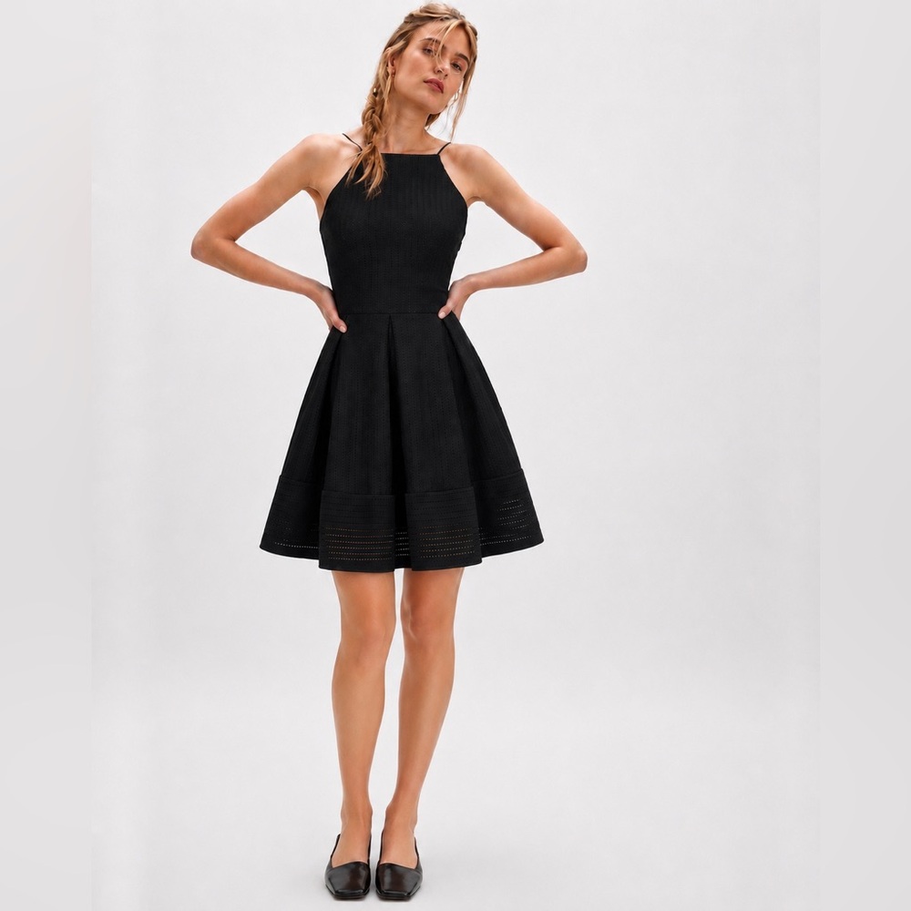TWIK by Simons - Black Fit & Flare Halter Dress Perforated Textured | Cocktail